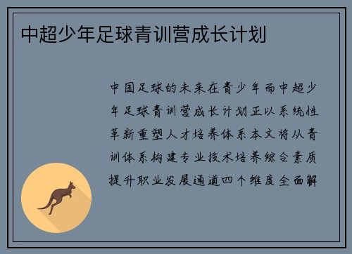 中超少年足球青训营成长计划