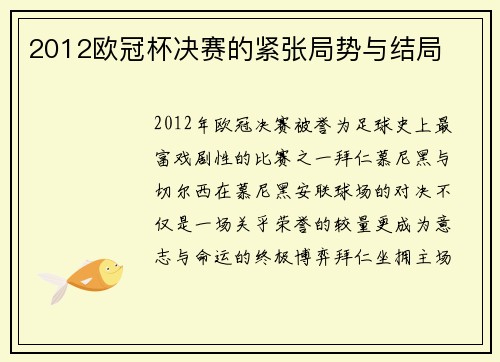 2012欧冠杯决赛的紧张局势与结局